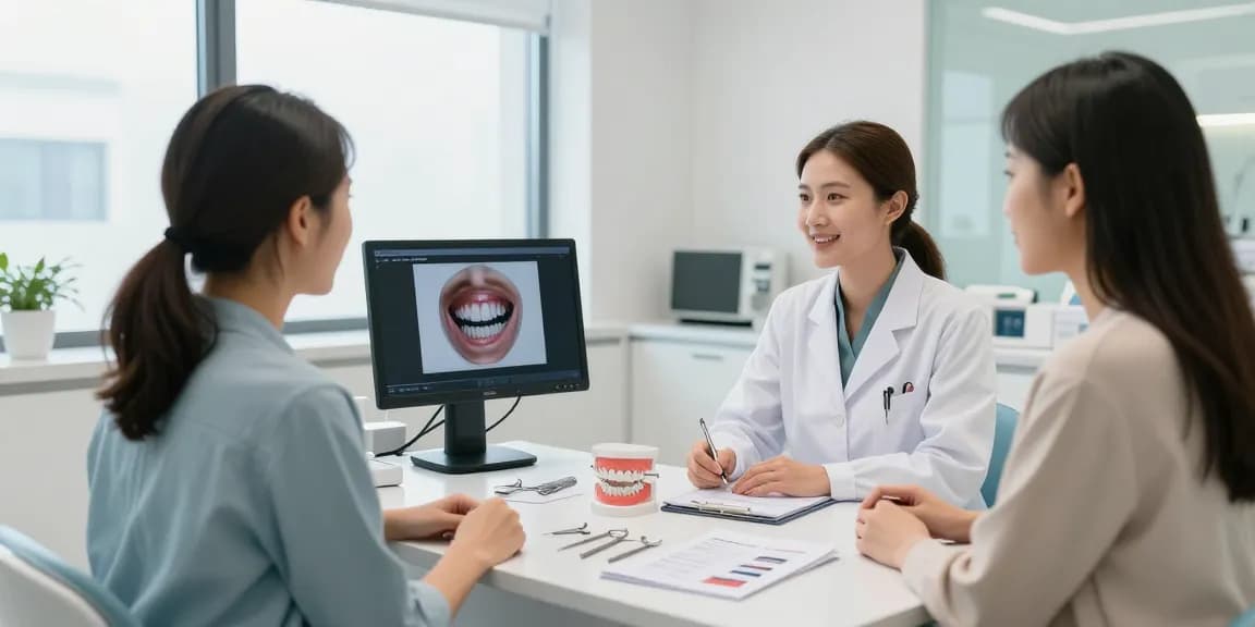Orthodontist Melbourne discussing jaw alignment treatment options with a patient at a modern dental clinic.