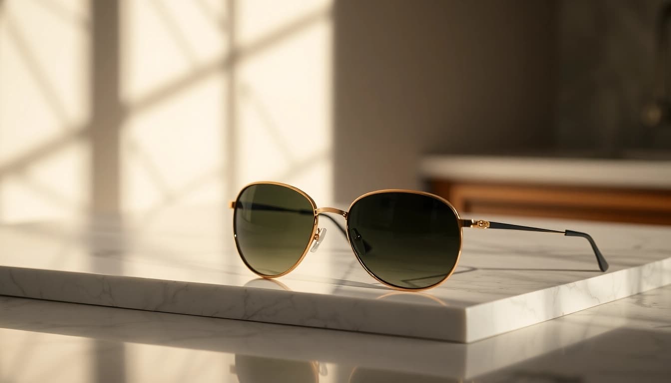 Product photography of luxurious sunglasses showcasing refinement and quality