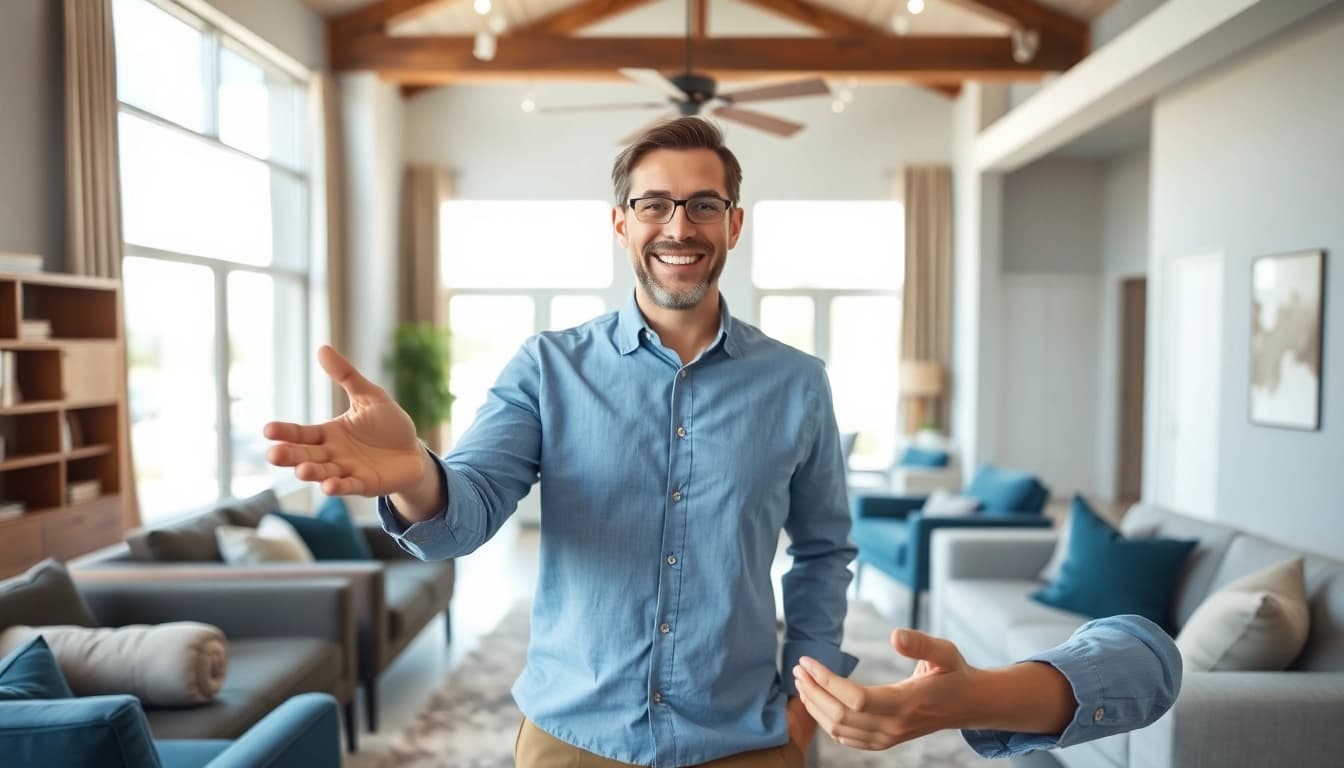 Showcasing real estate featuring a professional agent in a beautifully designed home interior.