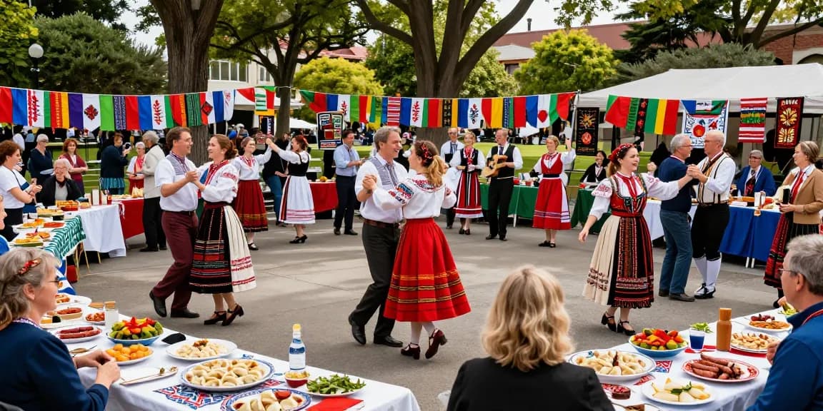 Community event celebrating Polish culture in San Francisco organized by https://www.sfpol.com/ with traditional attire and cultural dishes.