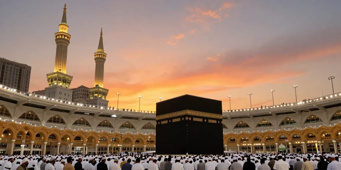 Umroh Ramadhan pilgrimage with pilgrims at Masjid al-Haram, captivating travel experience in sacred Makkah.