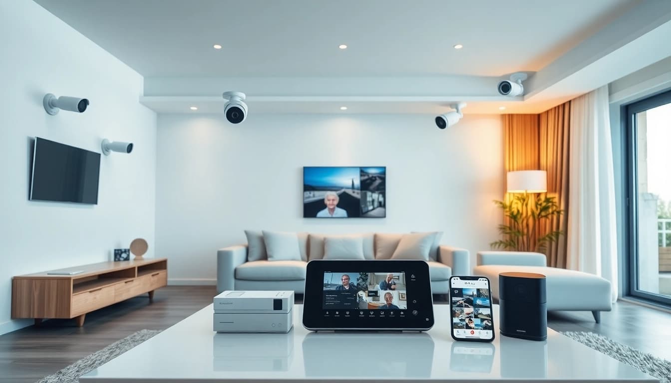 Explora alarmas de seguridad avanzadas instaladas en un espacio de vida moderno.