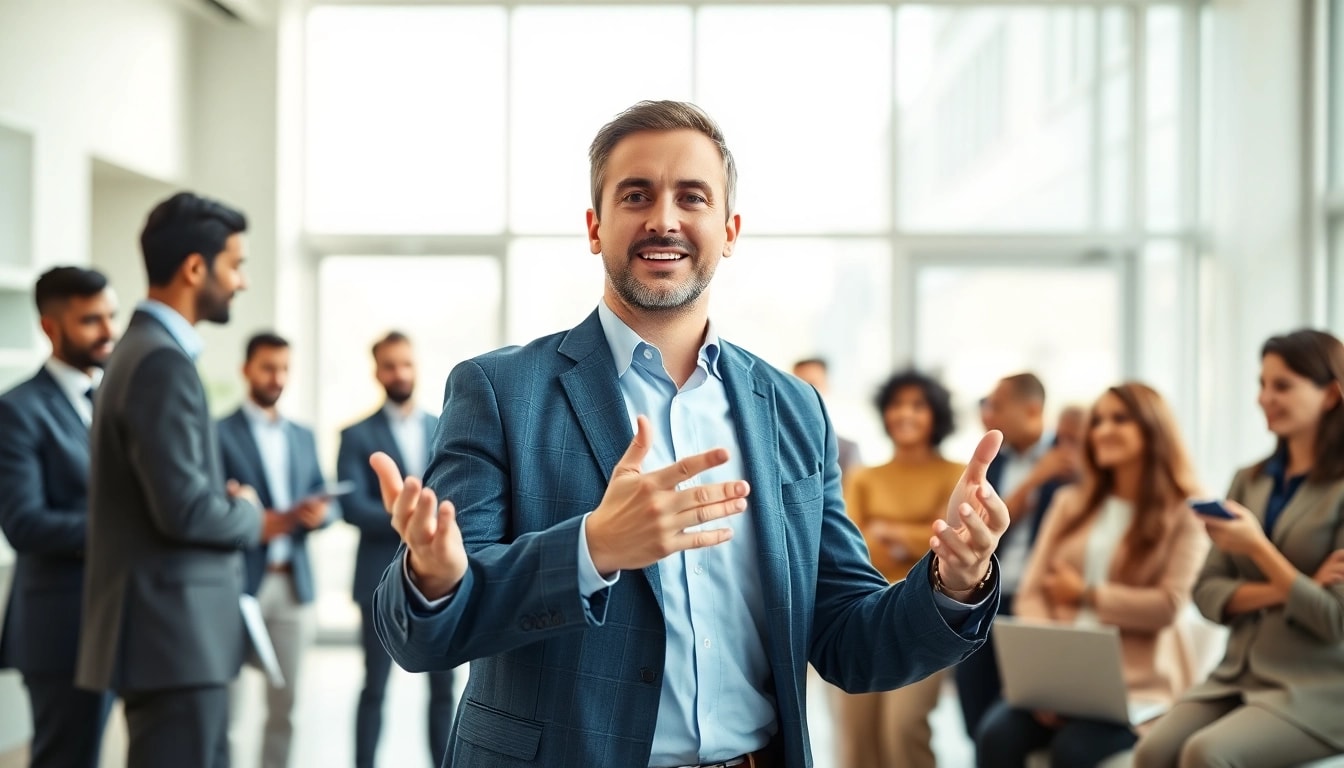 Showcase of Executive Presence in a confident professional presentation among an engaged audience.