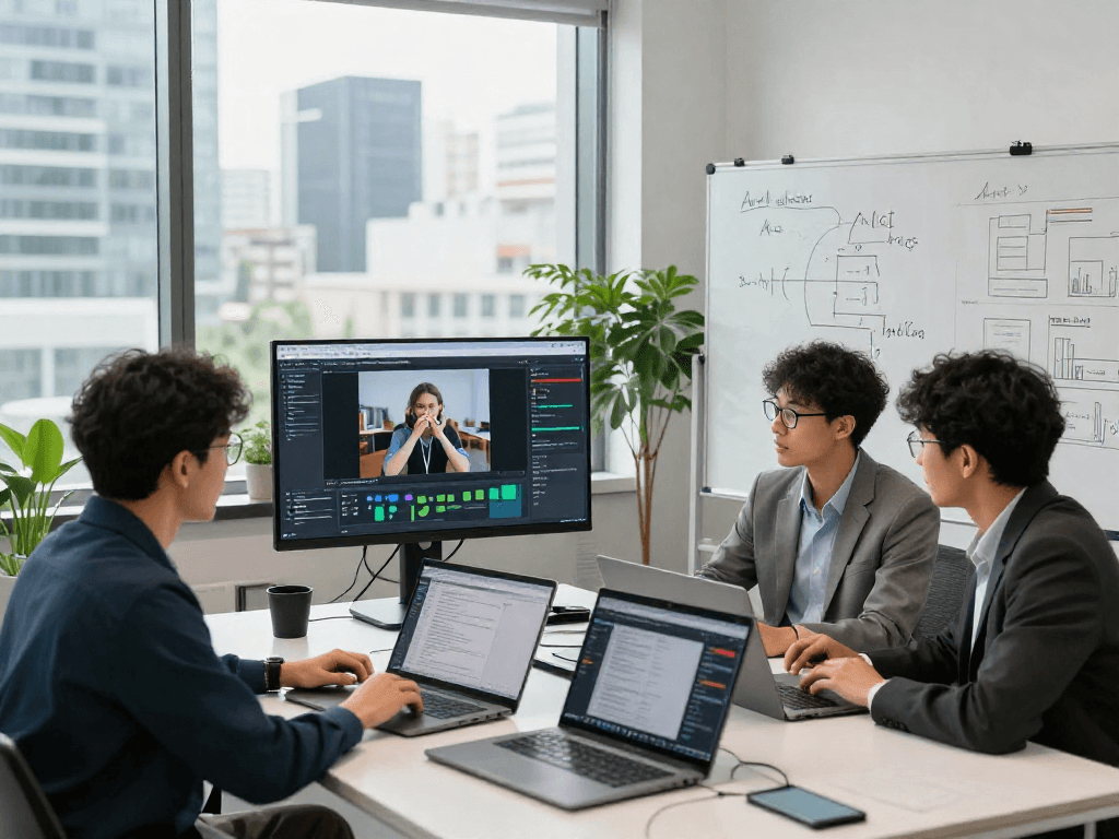 Team reviewing ai detector analytics for effective content moderation in a modern workspace