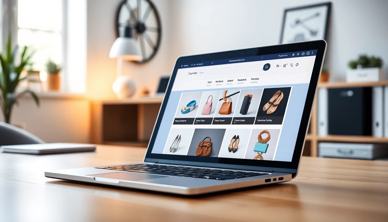 Showcasing an ecommerce website essex on a professional laptop in a contemporary workspace.