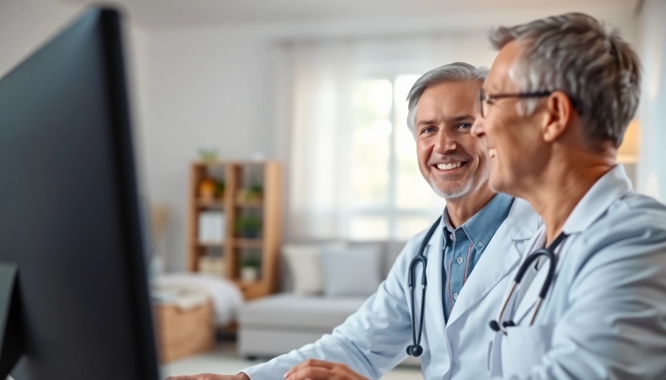 Engage with online medical advice from real doctors through a virtual consultation with a smiling doctor.