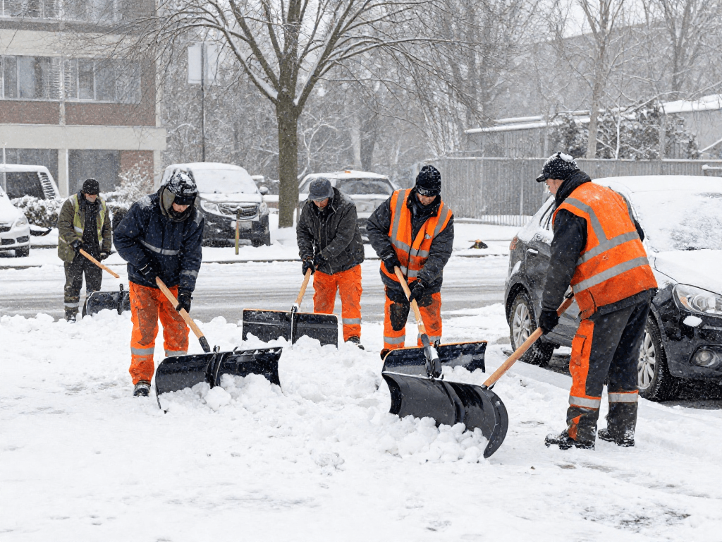 Professionelle Schneeräumen Firma in Dortmund räumt Schnee effizient von Parkplätzen.