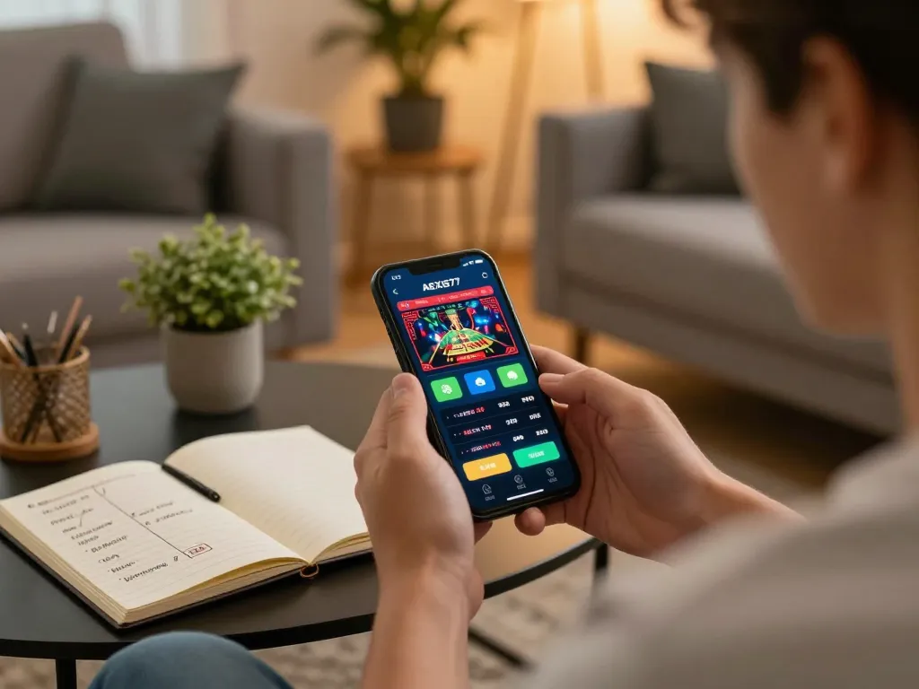 Player using alexis77 casino app on smartphone for a dynamic online gambling experience.