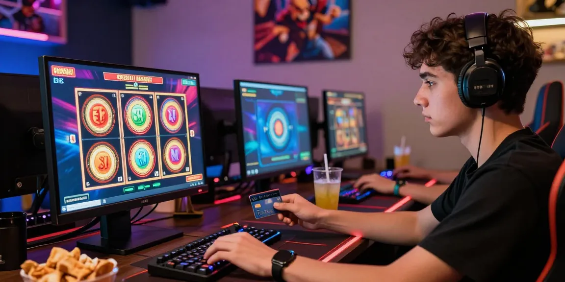 Engaged player enjoying credit card casinos while spinning a slot game on a modern computer setup.