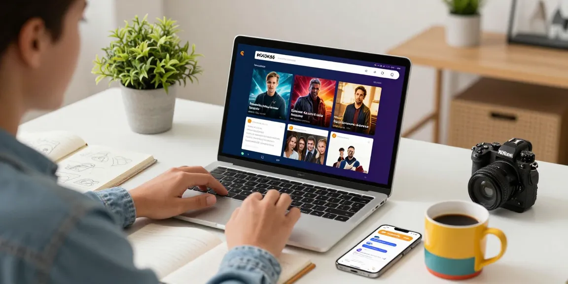 Engaging rokok88 login scene showcasing a person using a laptop in a vibrant workspace, connecting with ROKOK88 episodes.