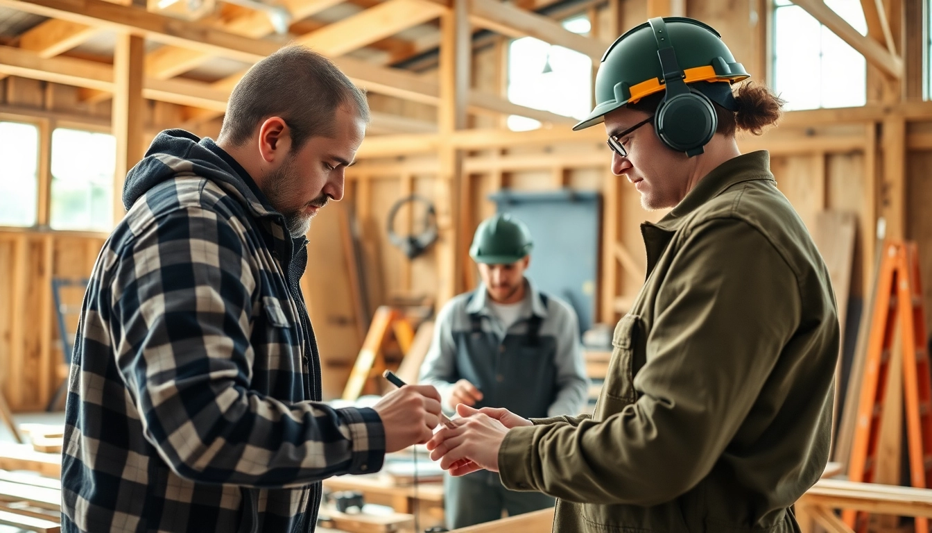 Engaged trainees in construction craft training hands-on learning activities with a supportive instructor.