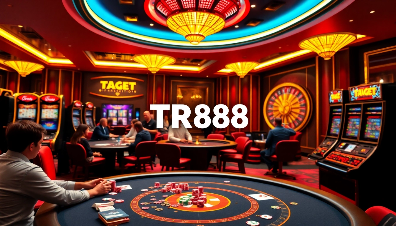 Players winning at TR88 online casino, showcasing vibrant poker tables and slot machines.
