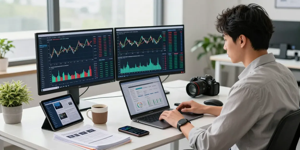 Financial market analysis tools showcased in a professional workspace with charts and data-based insights.