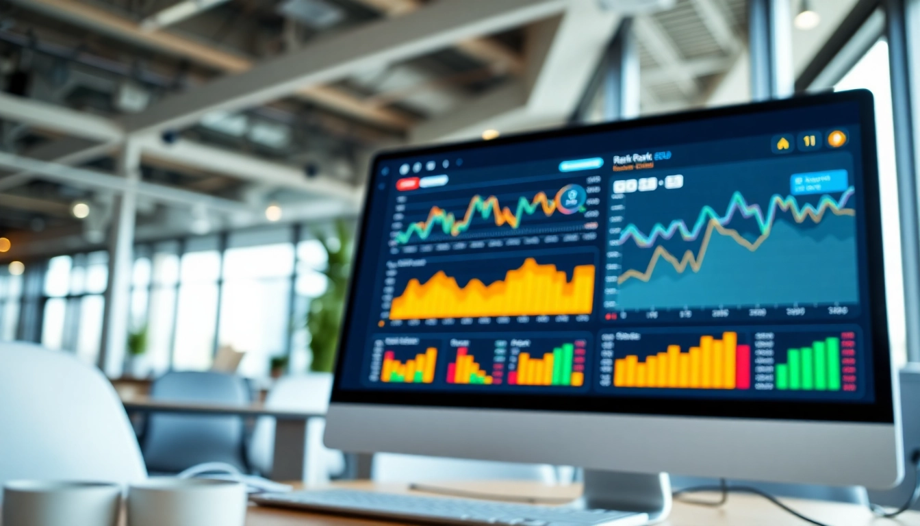 View of a professional SEO Rank Tracker dashboard displaying dynamic data and charts.