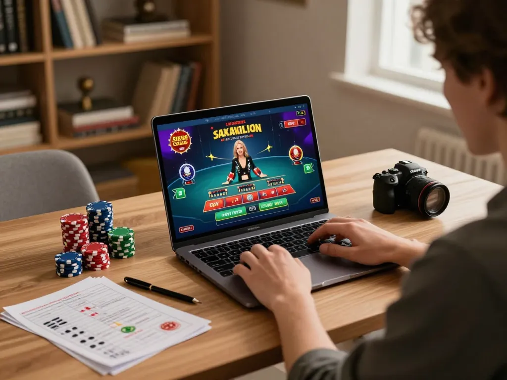 Engaging in online casino strategy with u888 on laptop, cozy home setup.