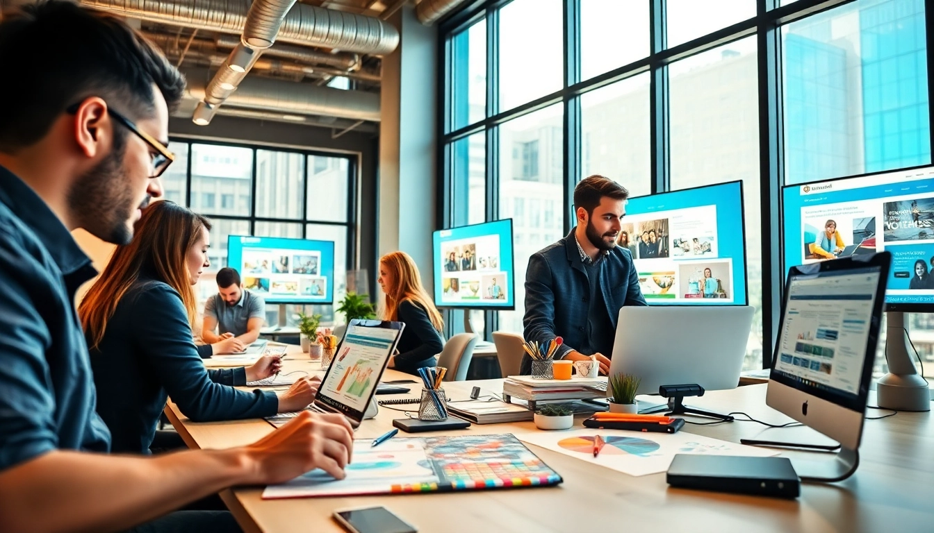 Designers collaborating in web design edmonton, showcasing creativity and teamwork.