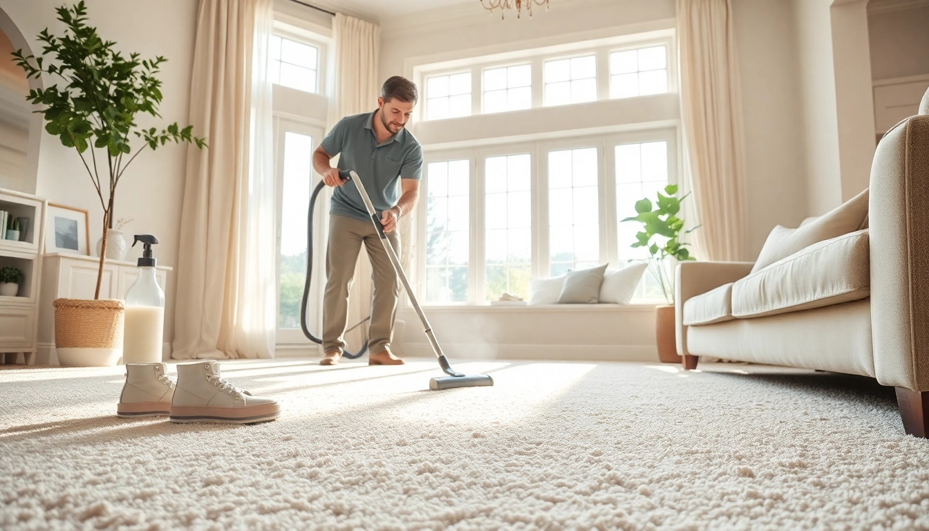 Skilled local carpet cleaners ensuring fresh carpets in a bright living room setting.