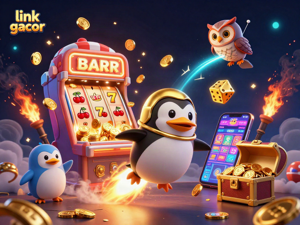 Experience the thrilling adventure of link gacor in a dynamic 3D gambling scene filled with exciting casino elements.