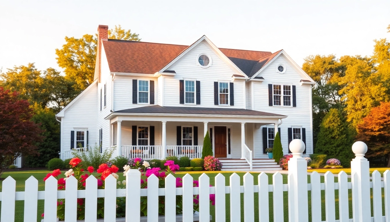 Stunning colonial home build with classic features and vibrant landscaping in a sunny setting.