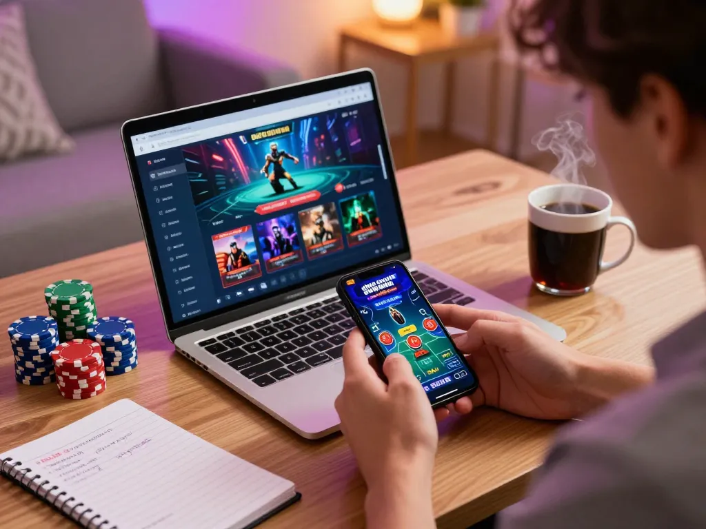 CỔNG GAME SUNWIN features a player enjoying a live dealer game on their smartphone, immersed in a comfortable home setting.
