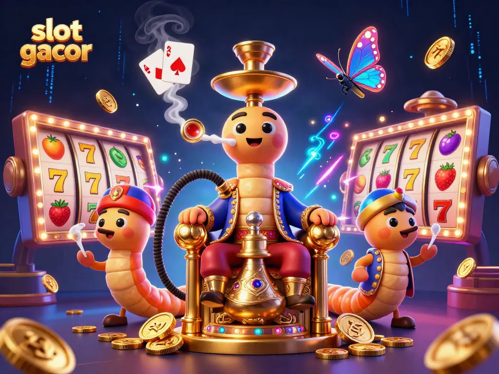 Slot gacor menarik pemain dengan simbol jackpot dan karakter unik dalam ilustrasi 3D yang energik.