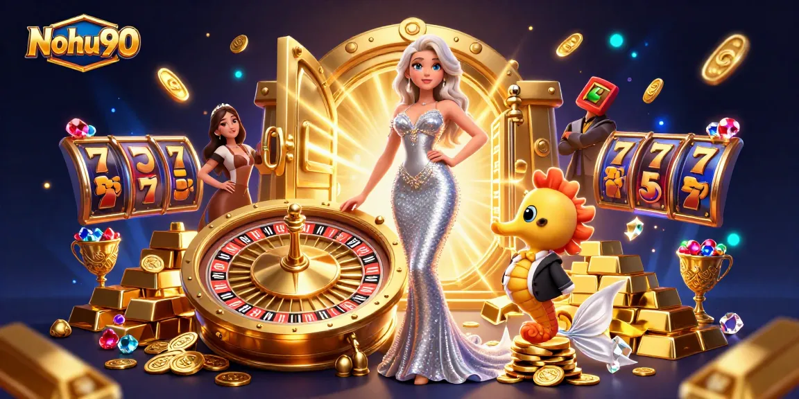 Nohu90 captivates players with an impressive golden roulette wheel and vibrant gaming elements.