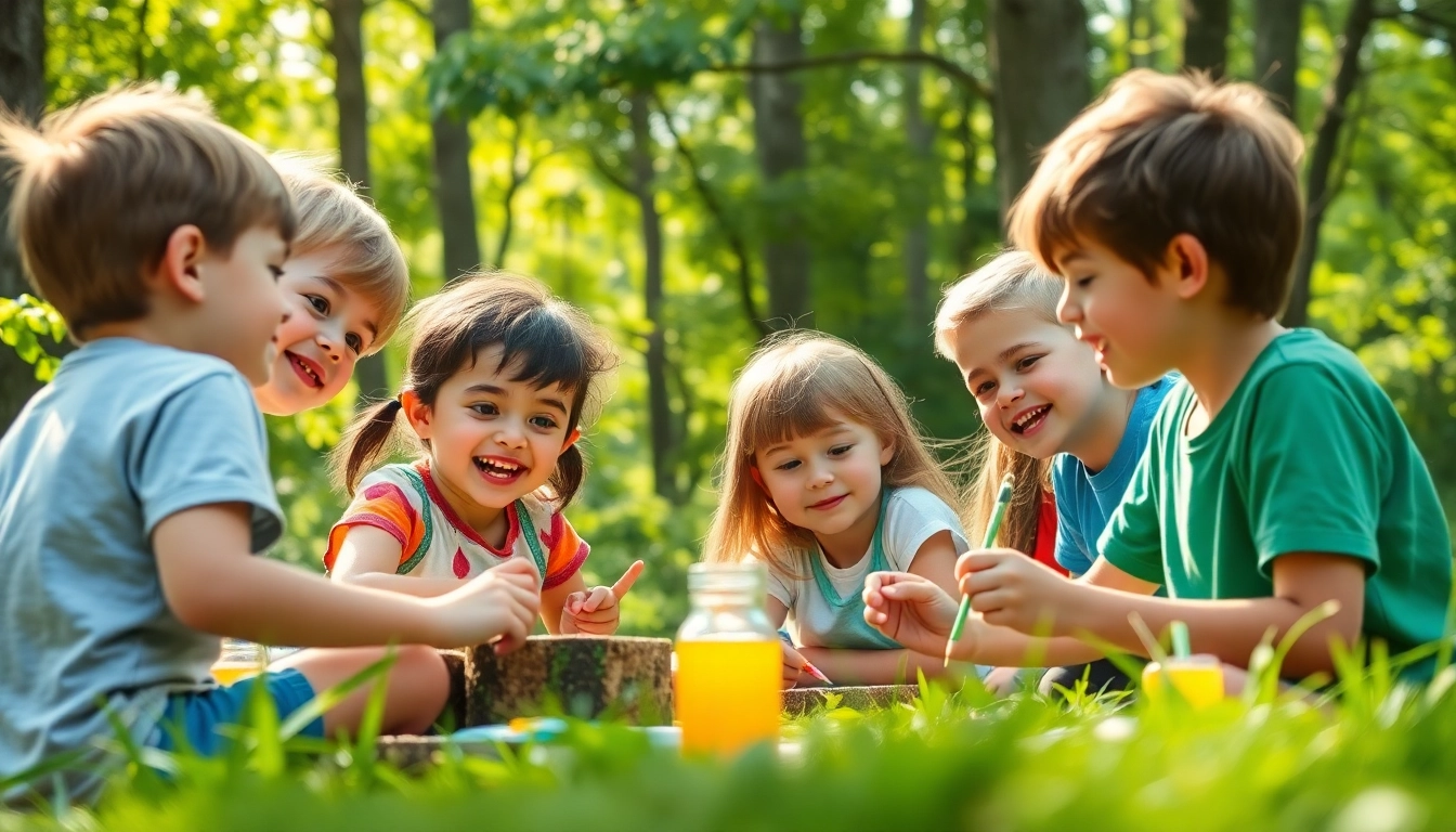 Children engaging in activities at a homeschool summer camp in a natural setting.