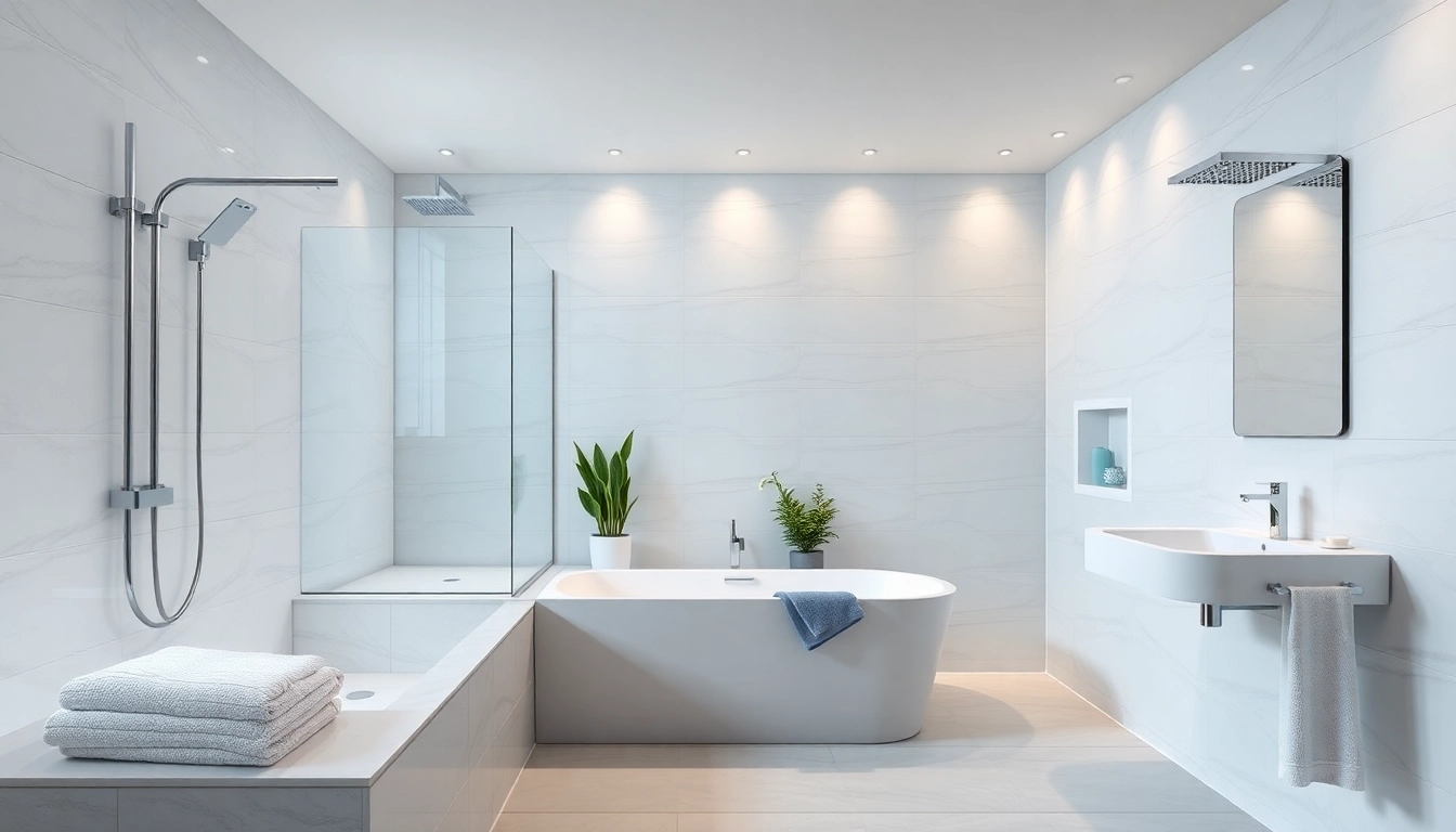 Stunning modern wet room supplier design showcasing elegant tiles and stylish fixtures.