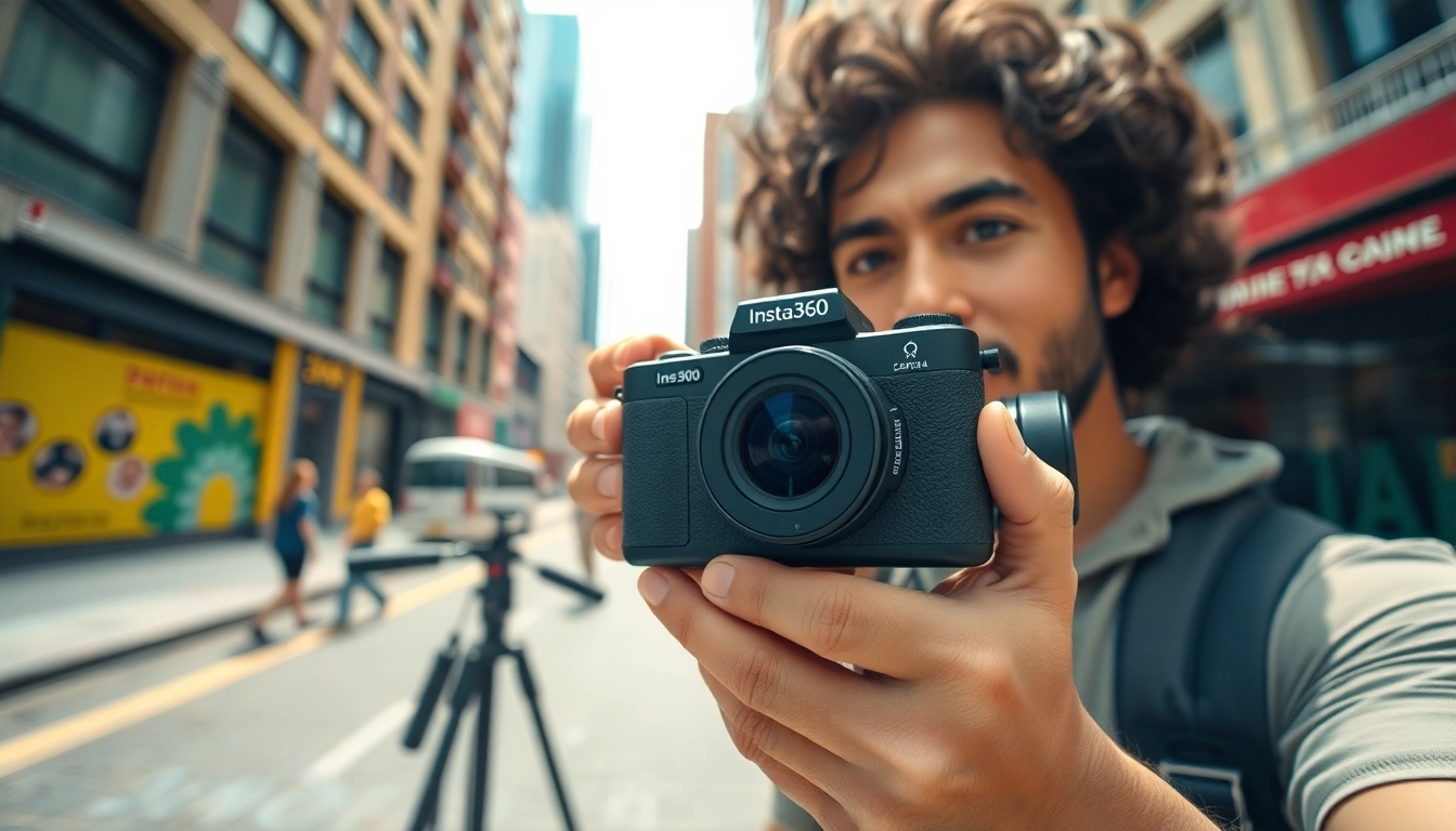 Capture moments with the Insta360 X5 camera showcasing vibrant urban photography.