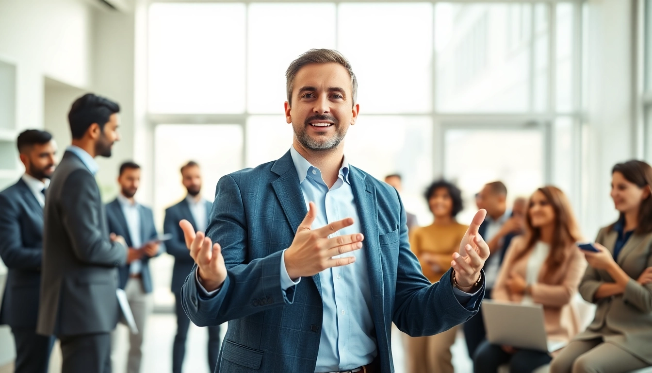 Showcase of Executive Presence in a confident professional presentation among an engaged audience.