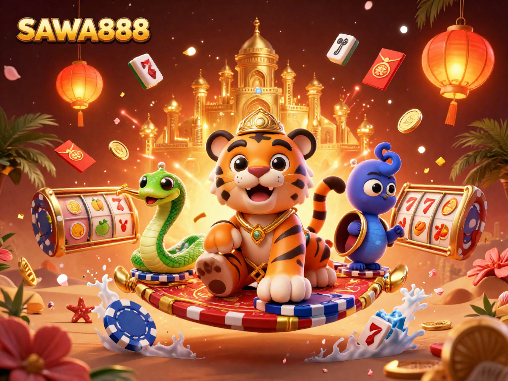 Spark your luck with SAWA888's vibrant slots and magical desert scene filled with excitement.