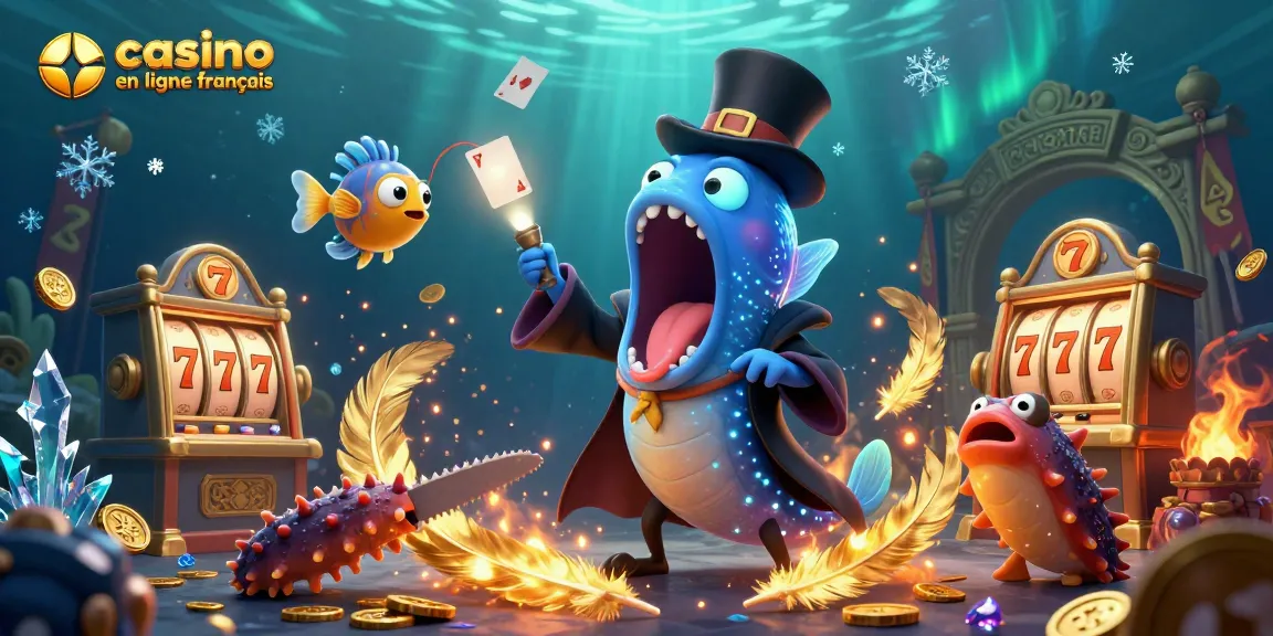Visuel dynamique d'un casino en ligne français avec des personnages marins et des éléments de jeu palpitants.