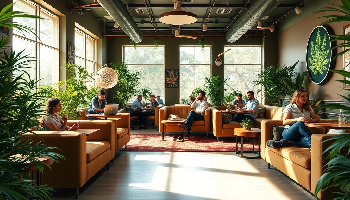 Besucher genießen den cannabis club hamburg in einer entspannenden Lounge-Atmosphäre.