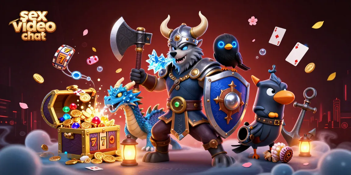 Engage in exciting sex video chat with our lively Viking wolf, dragon, and raven amidst a rich gambling backdrop.