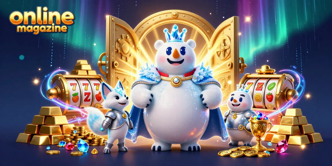 Engage with the online magazine's vibrant casino scene featuring a polar bear and fox amidst riches.