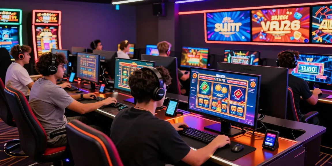 Gamers enjoying immersive online gaming at casinos that accept credit cards, featuring vibrant gaming tables and digital displays.