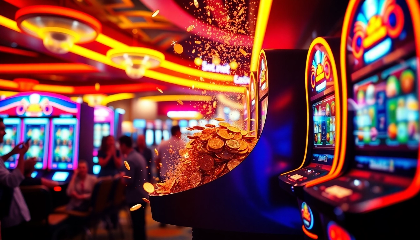 Engage with the thrill of situs slot demo on a vibrant casino slot machine, capturing excitement.
