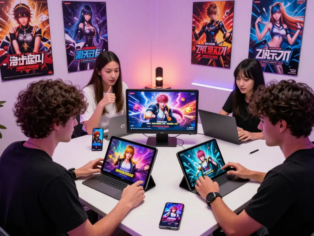Explore free sex games in a vibrant gaming scene with interactive characters on various devices.