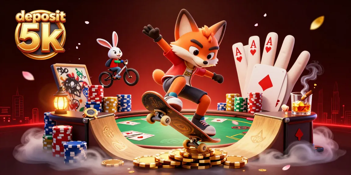 Play slots and win big with deposit 5k on this vibrant and lively casino-themed illustration.