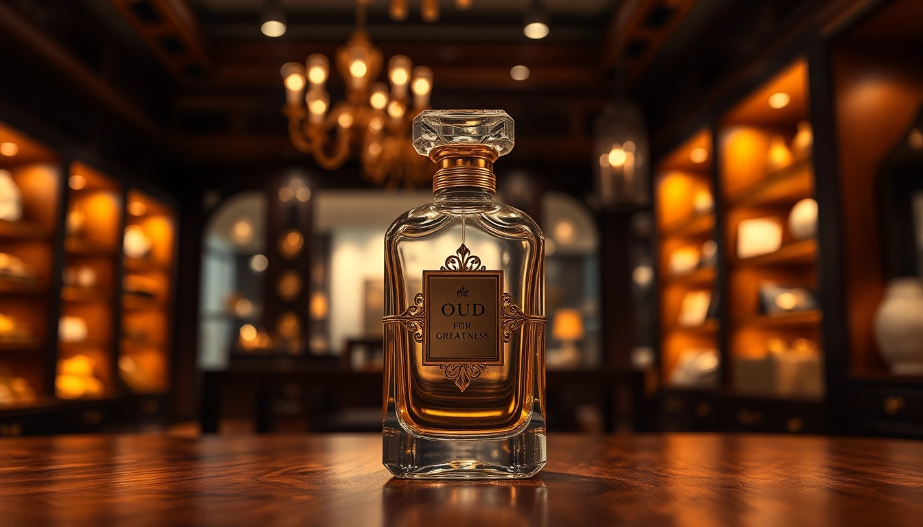 Captivating fragrance bottle reflecting Oud for greatness alternative in an elegant setting.
