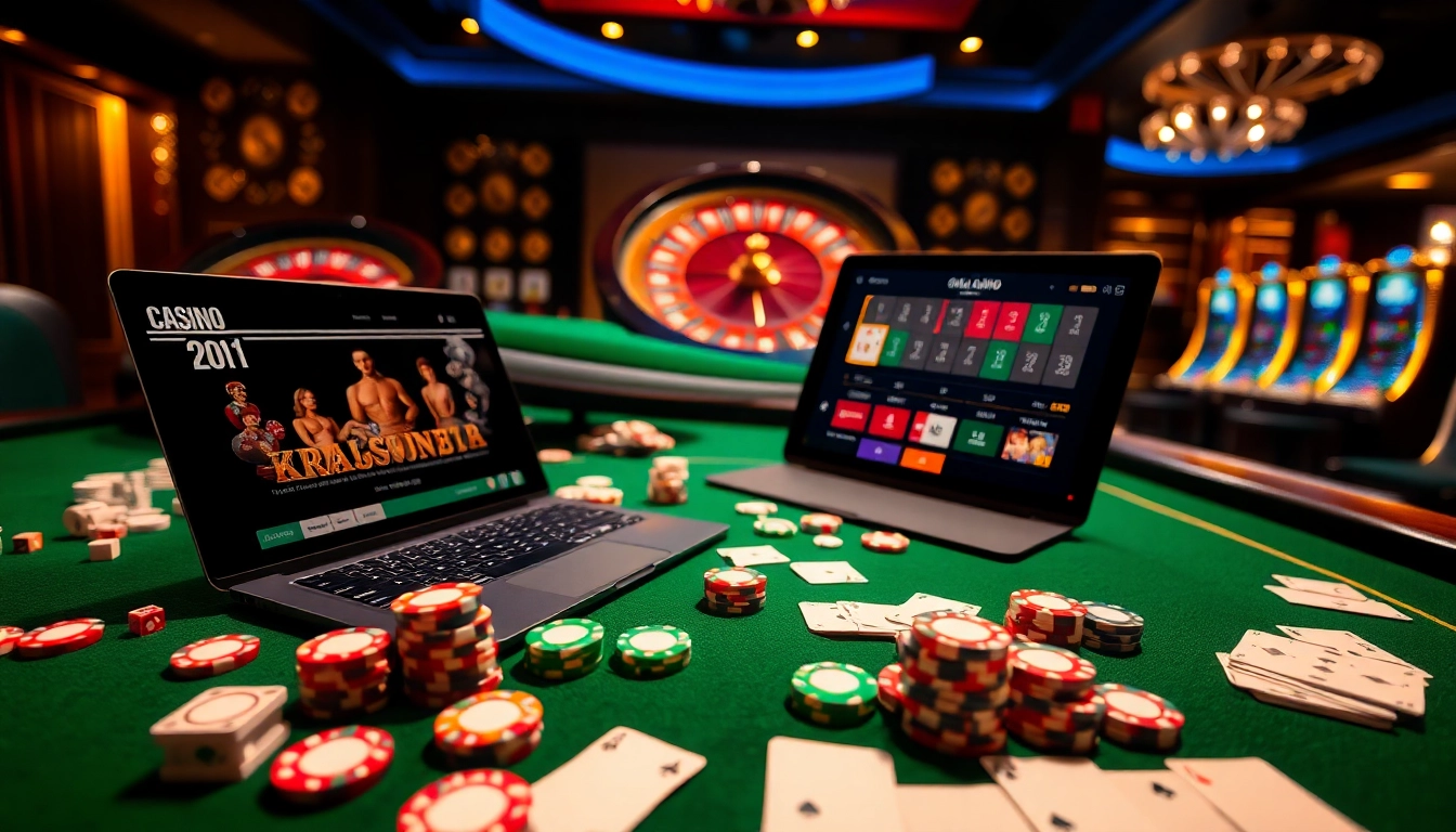 Jouez votre jeu gagnant au meilleur casino en ligne, avec des jetons de poker colorés et une roulette.