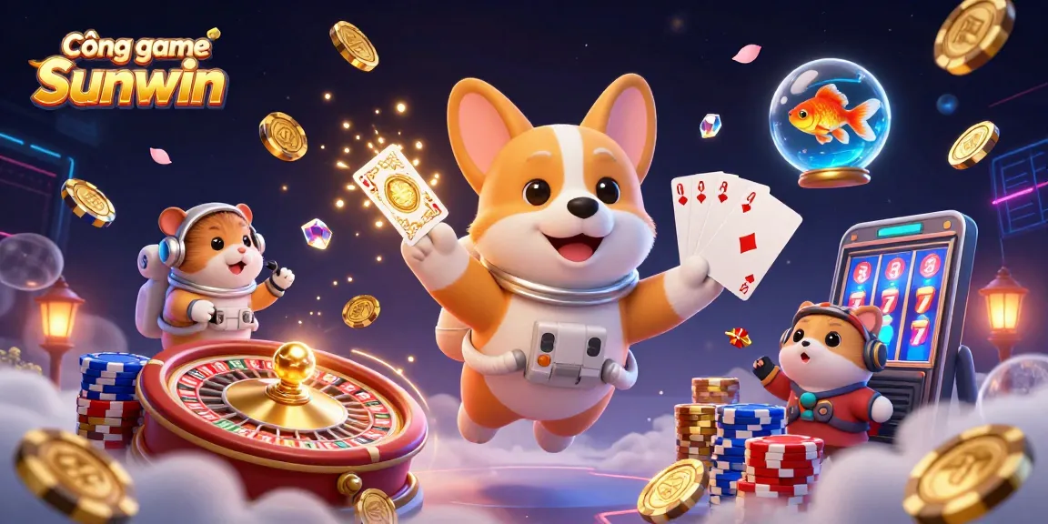 Experience the excitement of Cổng game Sunwin with immersive casino scenes featuring whimsical characters and vibrant game elements.