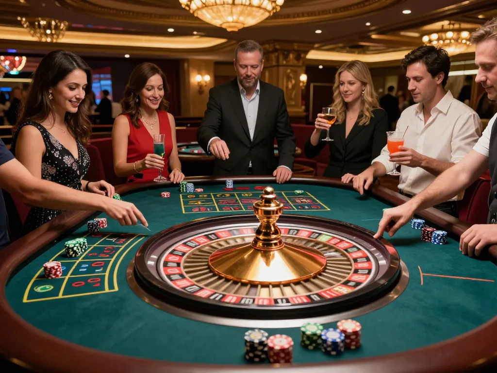 Pemain yang terlibat memasang taruhan di meja roulette paris888, menyoroti kegembiraan dan strategi di kasino mewah.