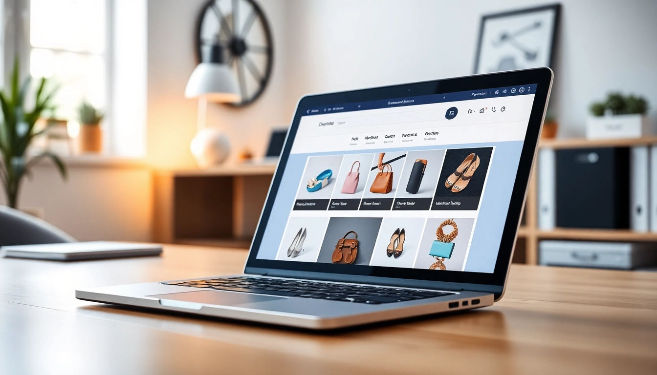 Showcasing an ecommerce website essex on a professional laptop in a contemporary workspace.