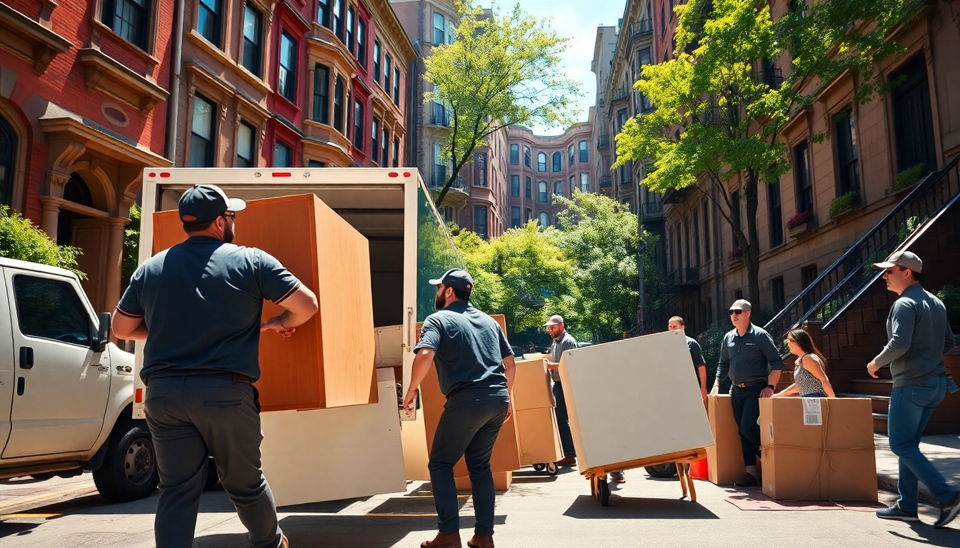 Reliable movers in boston efficiently loading a truck in a bustling urban environment.
