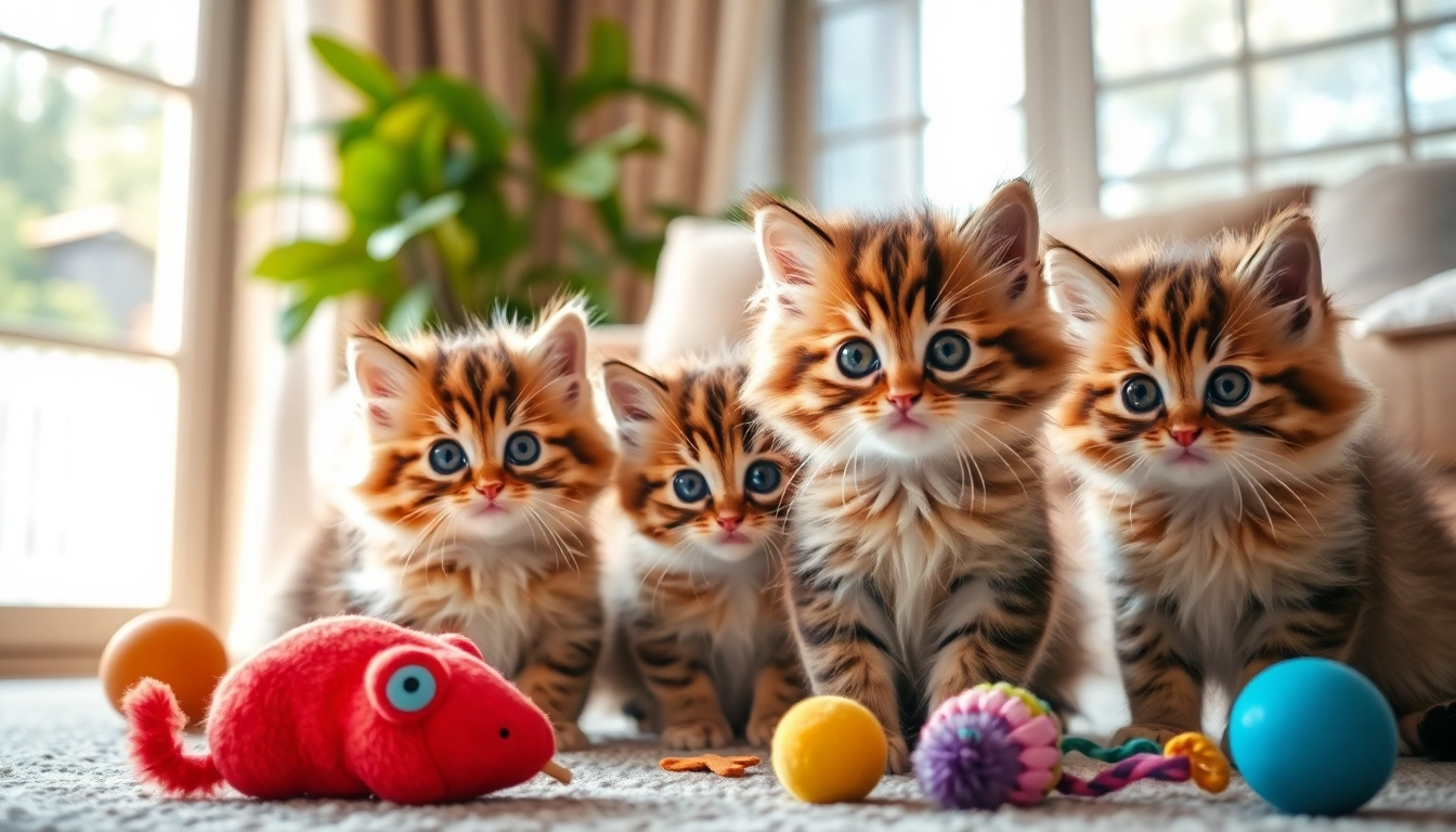 Engaging Maine Coon kittens for sale playing with toys in a cozy setting.