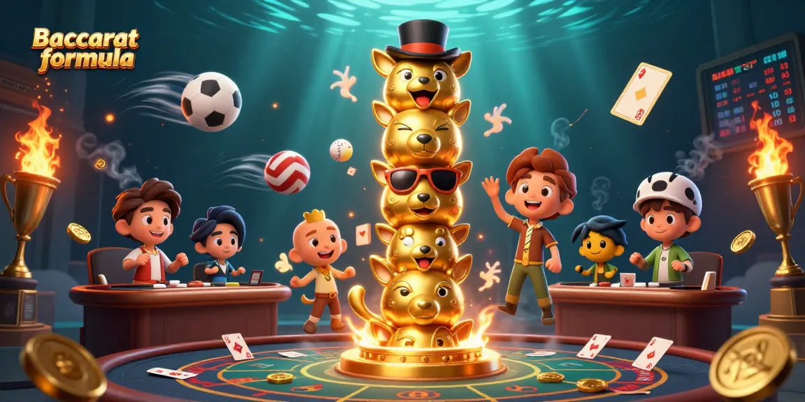 Play with the Baccarat formula in this vibrant 3D casino scene, showcasing dynamic game elements and character interactions.