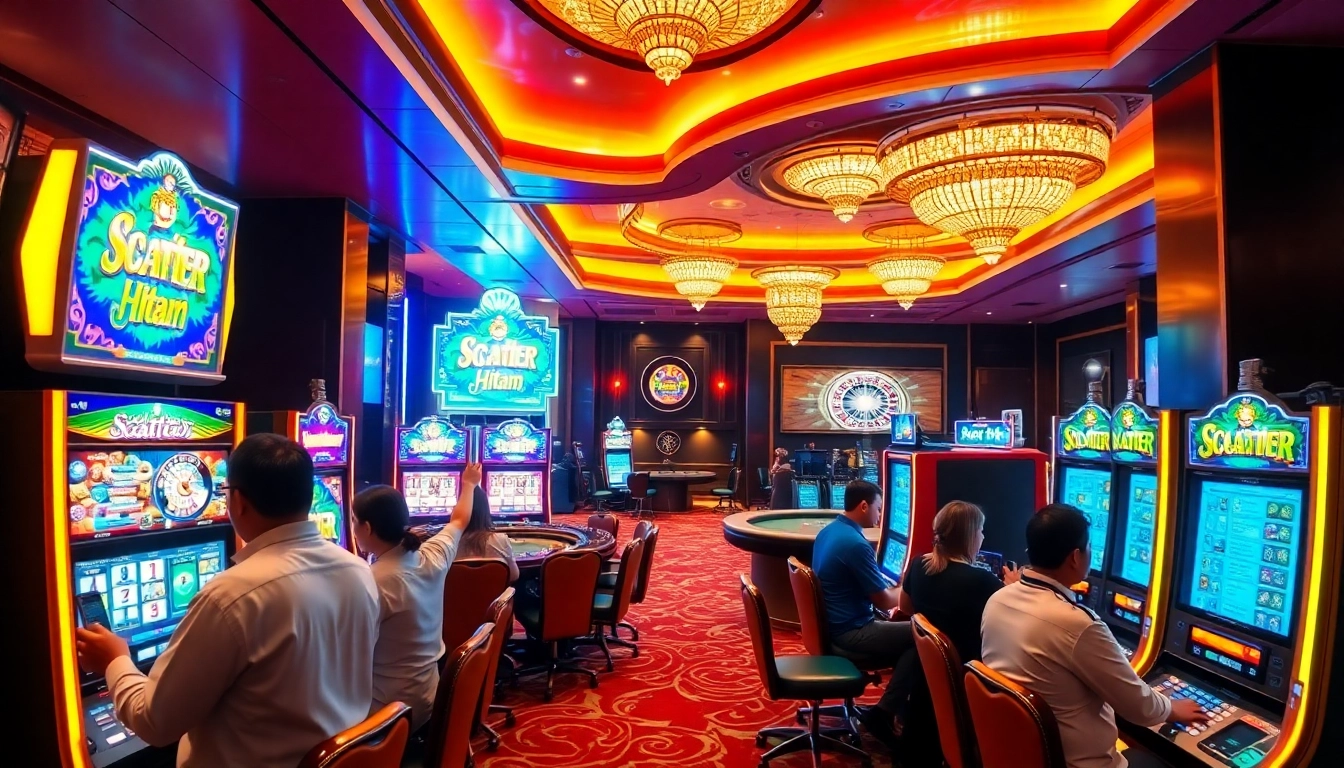 Experience the excitement of slot scatter hitam at a luxurious casino with vibrant gaming machines.
