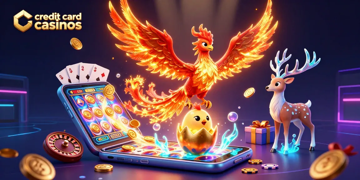 Engage with exciting credit card casinos featuring vibrant gaming elements in a dynamic scene.