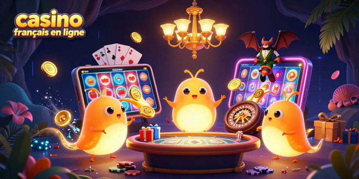 Scène vibrante avec des vers luisants illuminant un casino dans une grotte, mettant en avant les éléments d'action du casino français en ligne.